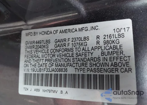 2018 Acura Tlx from USA, damaged, VIN 19UUB1F33JA008836